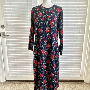 Vintage PLAYCLOTHES Medium Navy Apple Garden Farmers Market Jumper Maxi Dress